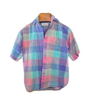 Sunbay Cottons Pastel Plaid Short Sleeve Button Up Shirt Medium